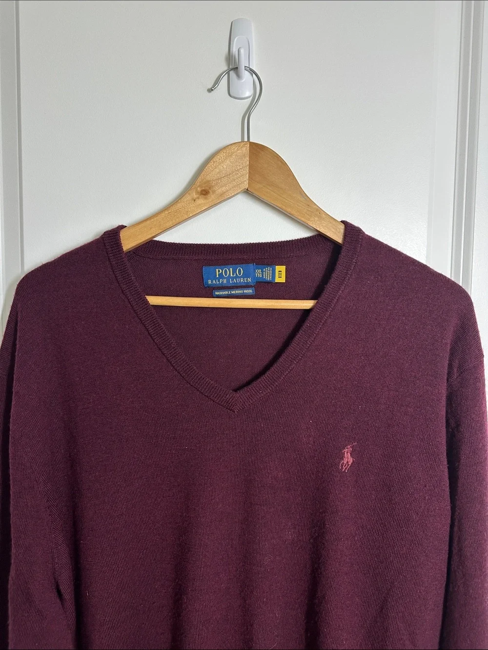 Polo Ralph Lauren Men’s Washable Merino Wool V-Neck Sweater Wine XXL